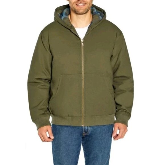 NEW Woolrich Men's XL Canvas Hooded Jacket Flannel Plaid Quilted Lining Full Zip - Picture 1 of 8